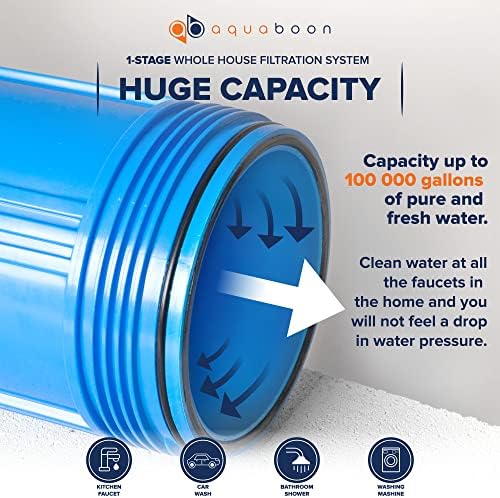 Aquaboon 20 x 4.5 מערכת מסננת מים שלמה + סוגר + 5 מיקרון משקעים מסנן מחסנית | מוסמך על פי NSF | תואם